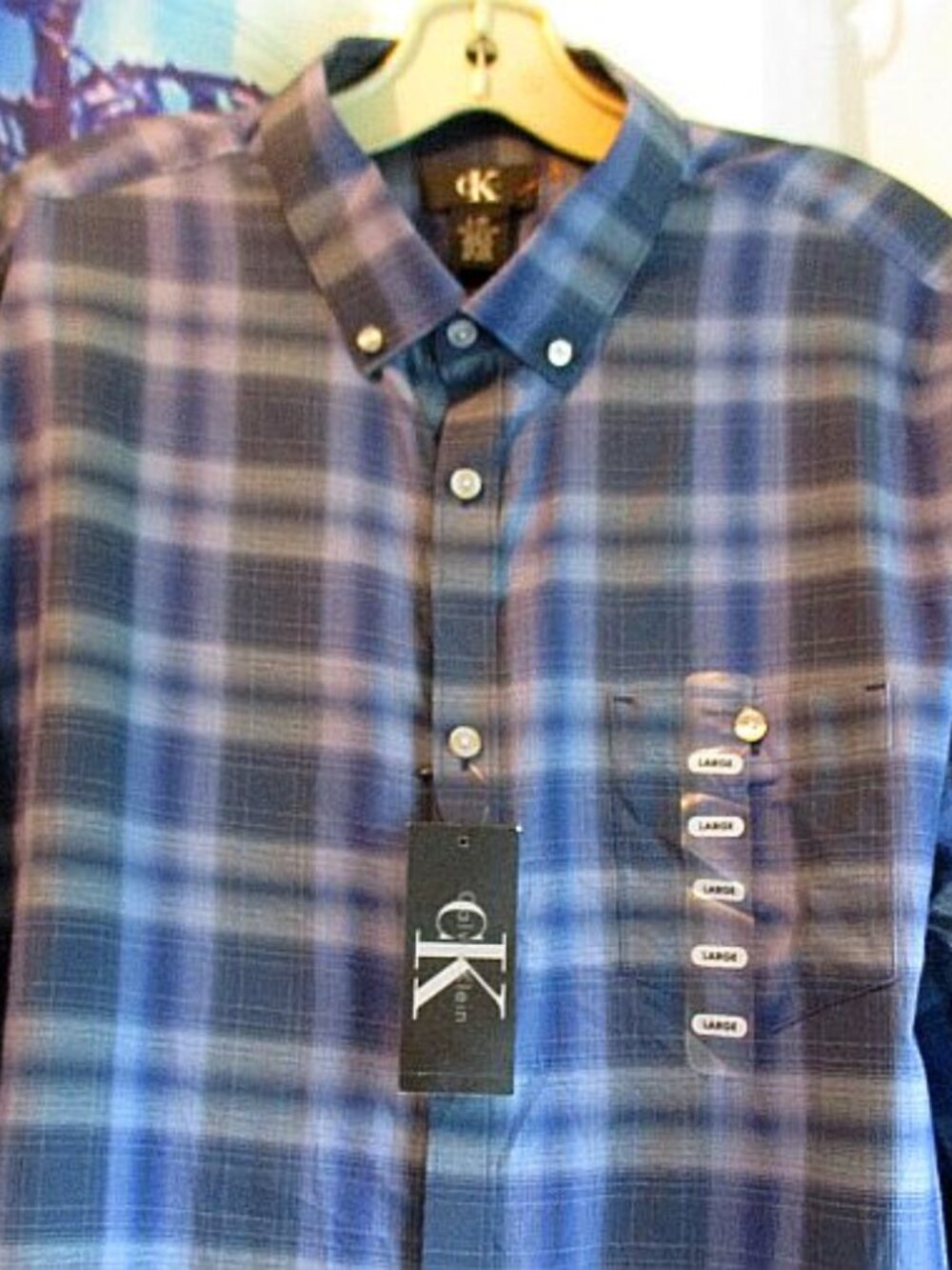 NWT "Calvin Klein" Lifestyle Button Front SHIRT Grape/Navy Storm Man Sz L
